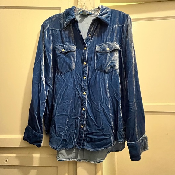 Sundance Anha blue velvet snap collar shirt size small - Picture 3 of 16